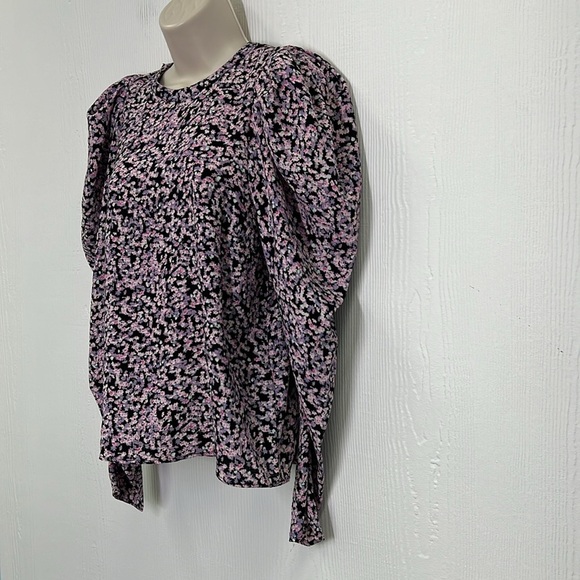 H&M - Black And Purple Floral Puff Ling Sleeve 2 Button Closure Blouse Small - Picture 7 of 14